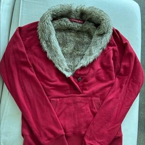 Panama Jack Women's Red Faux-Fur Trim Sweater